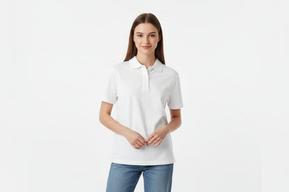 White t-shirt shown from front and back on a light gray background